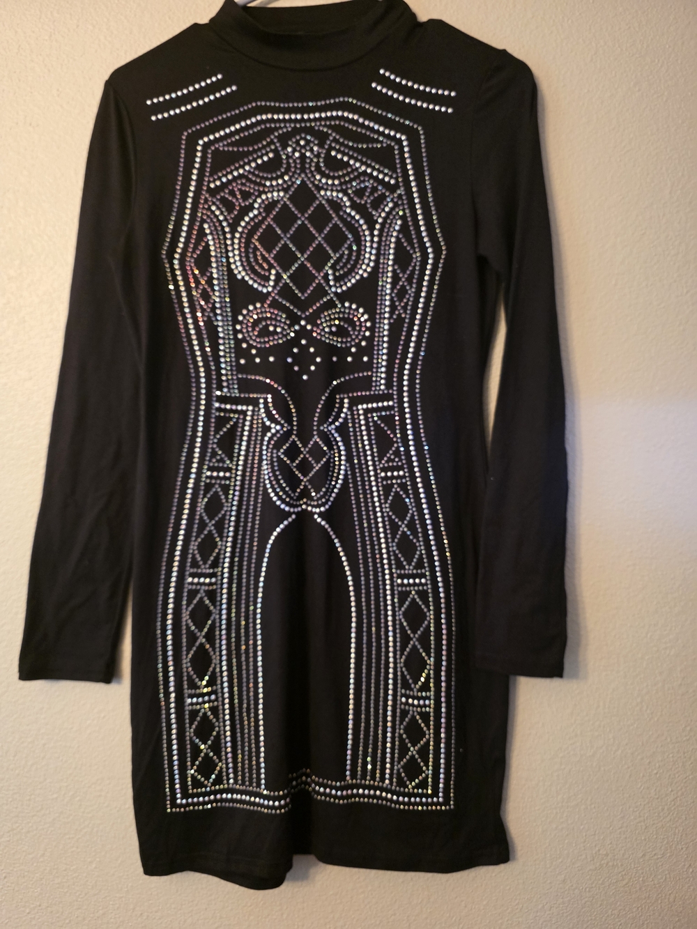 Say What? Black Long-Sleeve Rhinestone-Accent Mini Dress